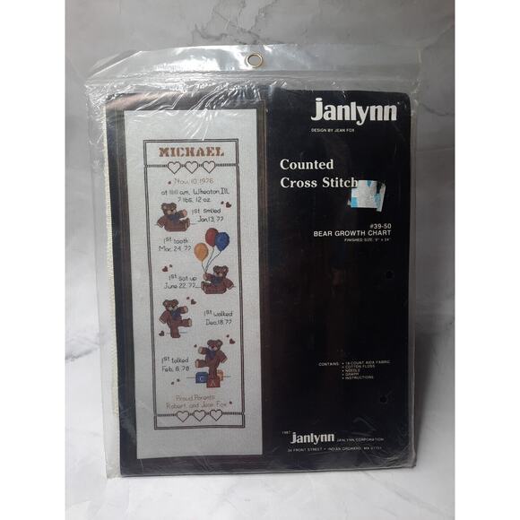 Janlynn Counted Cross Stitch Kit Bear Growth Chart 39 50 9x24 - Picture 1 of 7